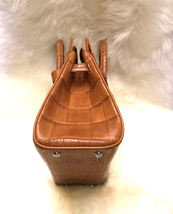 Crocodile Birkin Style Handbag - Brown-Handbags-Genuine UGG PERTH