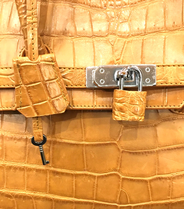 Crocodile Birkin Style Handbag - Brown-Handbags-Genuine UGG PERTH