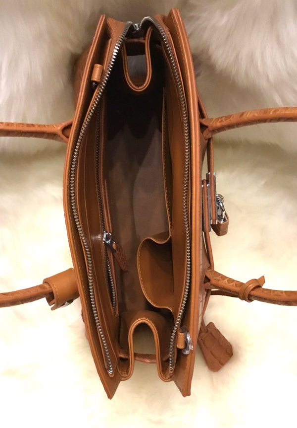 Crocodile Birkin Style Handbag - Brown-Handbags-Genuine UGG PERTH