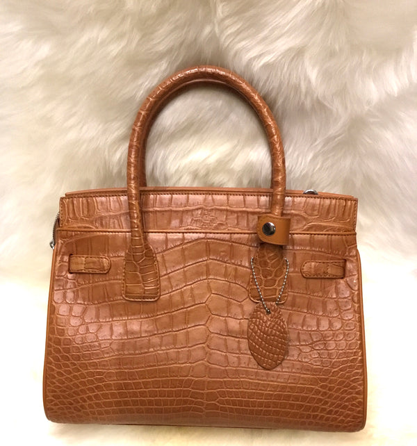 Crocodile Birkin Style Handbag - Brown-Handbags-Genuine UGG PERTH