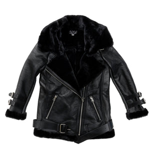 Women's Biker Jacket - Black-Sheepskin Jackets-Genuine UGG PERTH