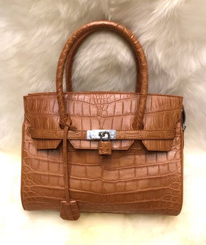 Crocodile Birkin Style Handbag - Brown-Handbags-Genuine UGG PERTH