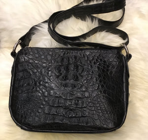 Crocodile Shoulder Bag - Black-Handbags-Genuine UGG PERTH