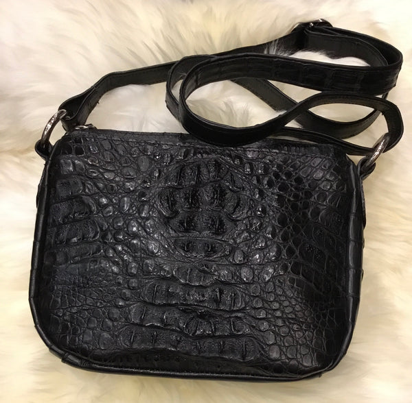 Crocodile Shoulder Bag - Black-Handbags-Genuine UGG PERTH